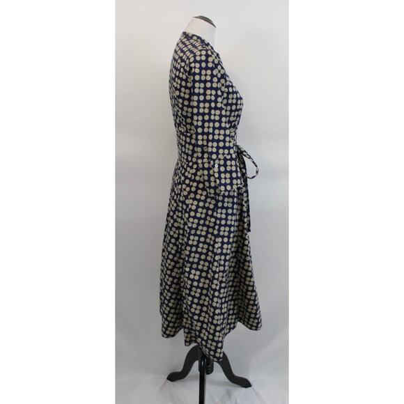 R DERWIN Litchfield Sz 40 S 4 Blue Beige Polka Dot Belted Shirt Dress - Picture 5 of 10